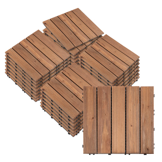 Outsunny Set 27 Baldosas De Madera De Clic 30x30 Cm Área De 2,43 M² Marrón_0