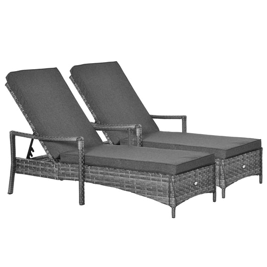 Outsunny Conjunto De 2 Tumbonas De Ratán Jardín Con Respaldo Ajustable Cojines_0
