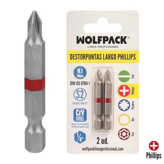 Puntas Largas Destornillador Phillips Nº 1 (2 Piezas). Acero S2 Al Cromo Vanadio. Puntas Hexagonales, Destorpuntas,_0