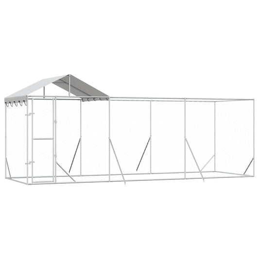 Perrera De Exterior Con Techo Acero Galvanizado Plata 6x2x2,5 M_0