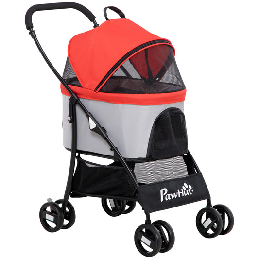 Pawhut Carrito Para Perros Plegable 3 En 1 Con Vagón Desmontable Rojo_0
