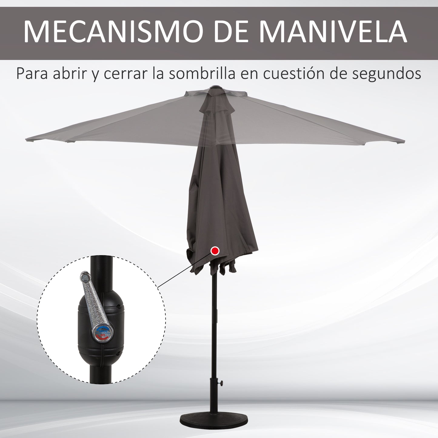 Outsunny Sombrilla Parasol Jardín Con Manivela Semicircular Exterior 269x138x236_3