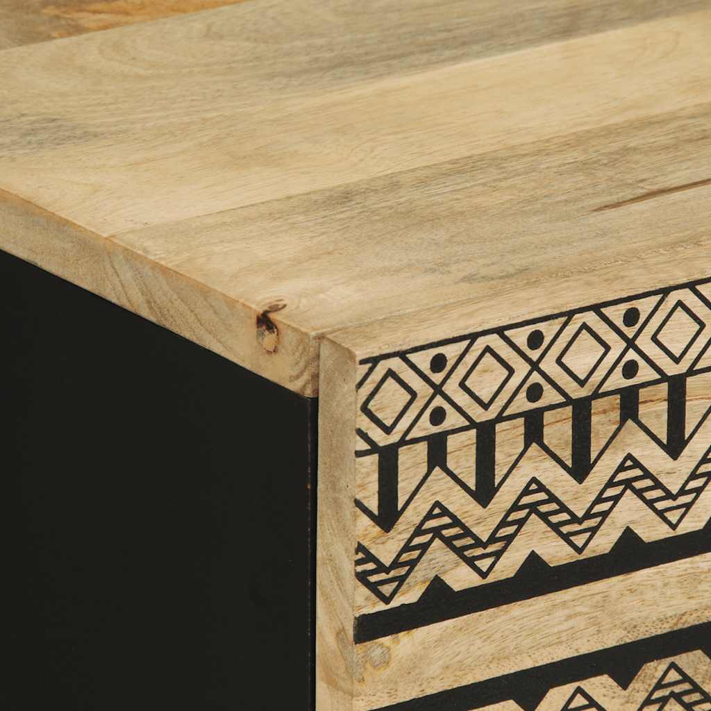 Mesita De Noche Madera Maciza De Mango Rugosa Negro 50x33x62 Cm_4