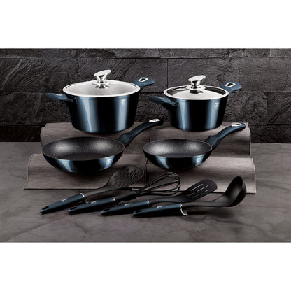 Batería Cocina Inducción 10 Piezas, Antiadherente Mármol Sin Pfoa, Aluminio, Cazuelas Sartenes Berlinger Haus Aquamarine Azul Marino