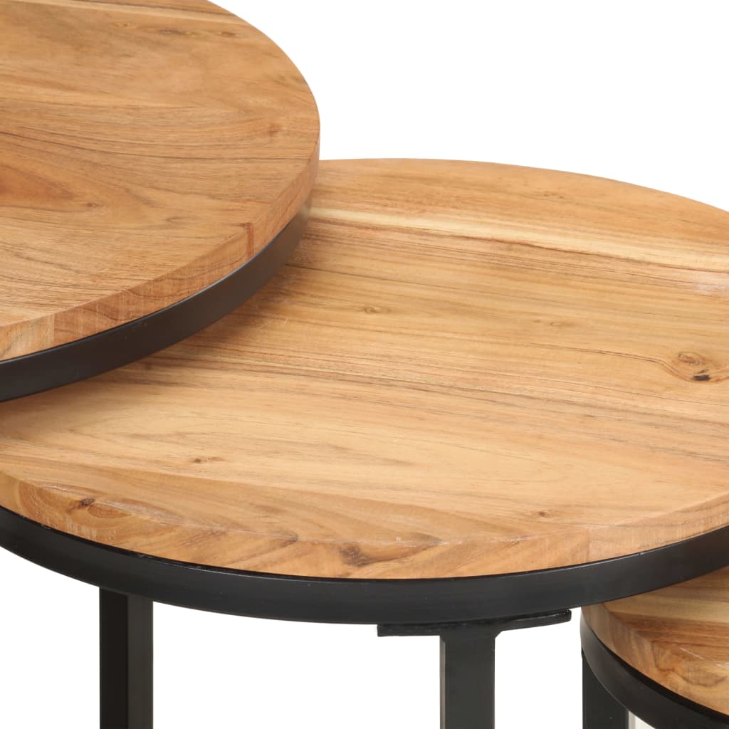 Mesitas Auxiliares 3 Piezas Madera Maciza De Acacia_4