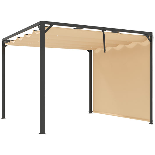Outsunny Pérgola 3x3 M Con Techo Retráctil Y Cortina Enrollable Caqui_0