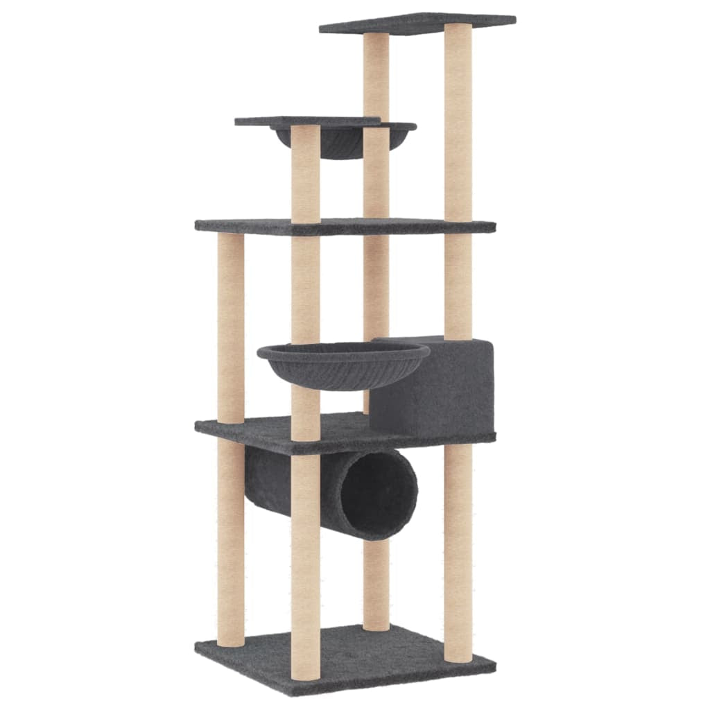 Vidaxl Rascador Para Gatos Con Postes De Sisal Gris Oscuro 141 Cm_4