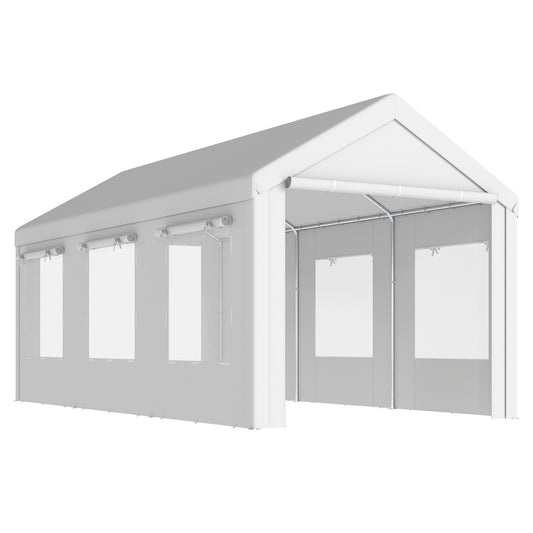 Outsunny Carpa Garaje 3x6 M Impermeable Con Puerta Enrollable Y Ventanas Blanco_0