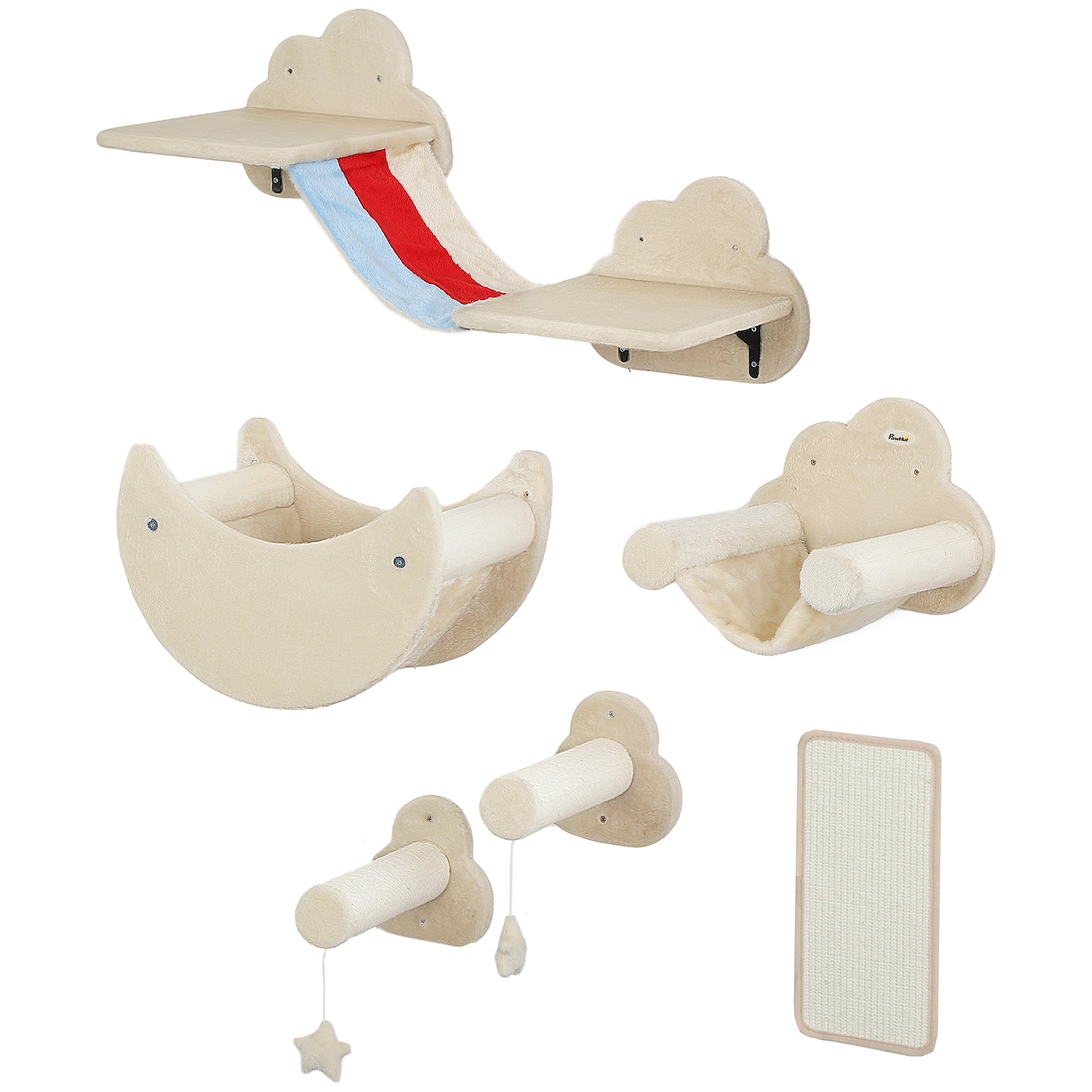 Pawhut Juego De Pared De Escalada Para Gatos 6 Piezas Con Hamacas Plataformas_0