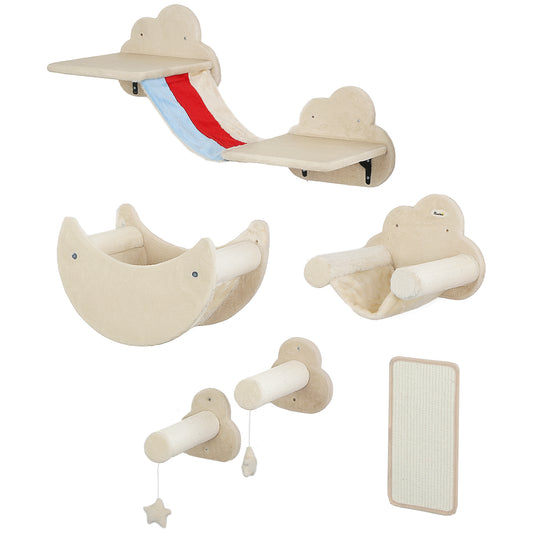 Pawhut Juego De Pared De Escalada Para Gatos 6 Piezas Con Hamacas Plataformas_0