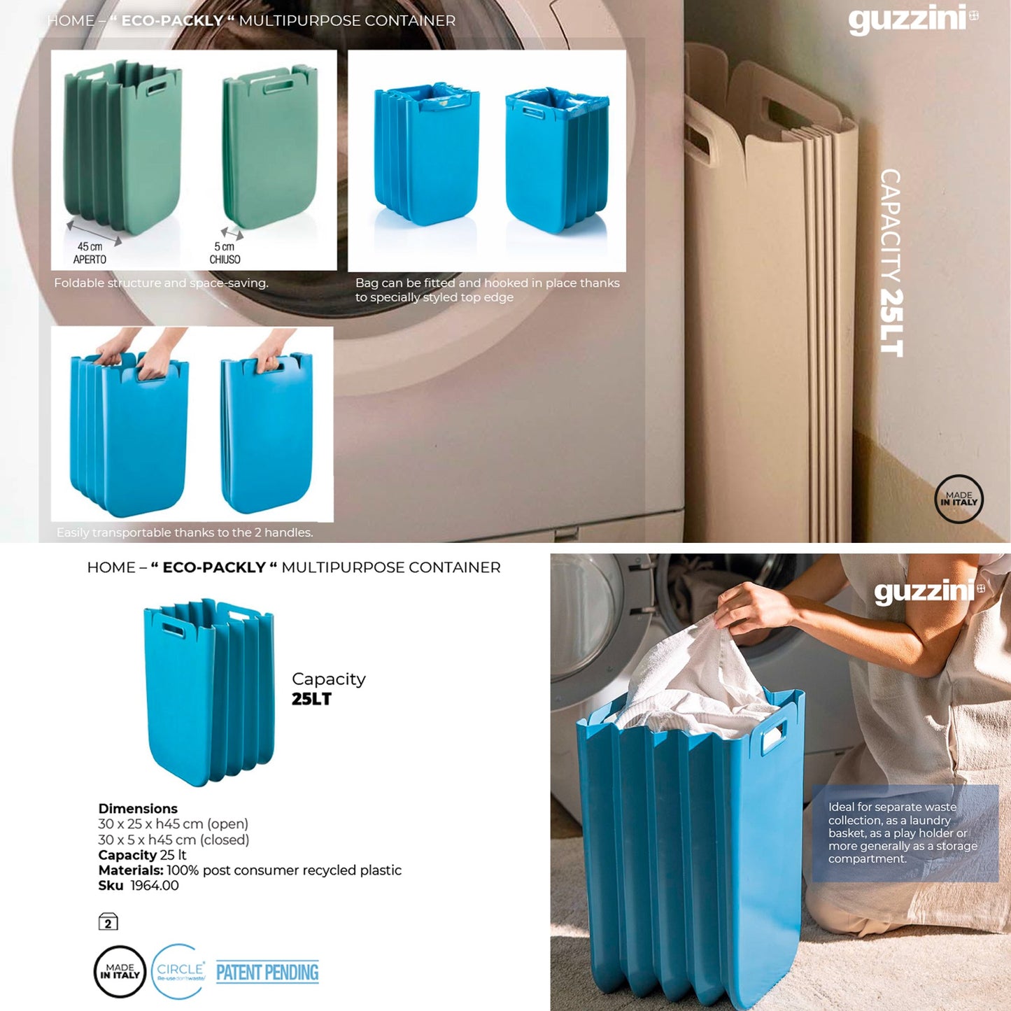 Set De 4x Contenedor Multiusos Plegable 25 Litros C/uno (100l Totales), En Plástico Reciclado, 45x30 Cms, En Color_2