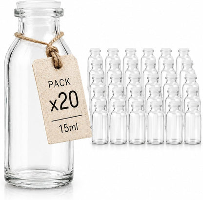 Pack de 20 Botellas de Cristal Transparente 15 ml | Tapón Obturador | Viales Rellenables y Reutilizables_0