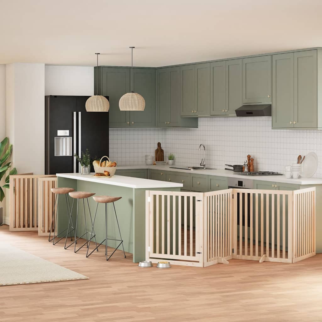Vidaxl Puerta Para Perros Plegable 10 Paneles Madera De Álamo 800 Cm_1