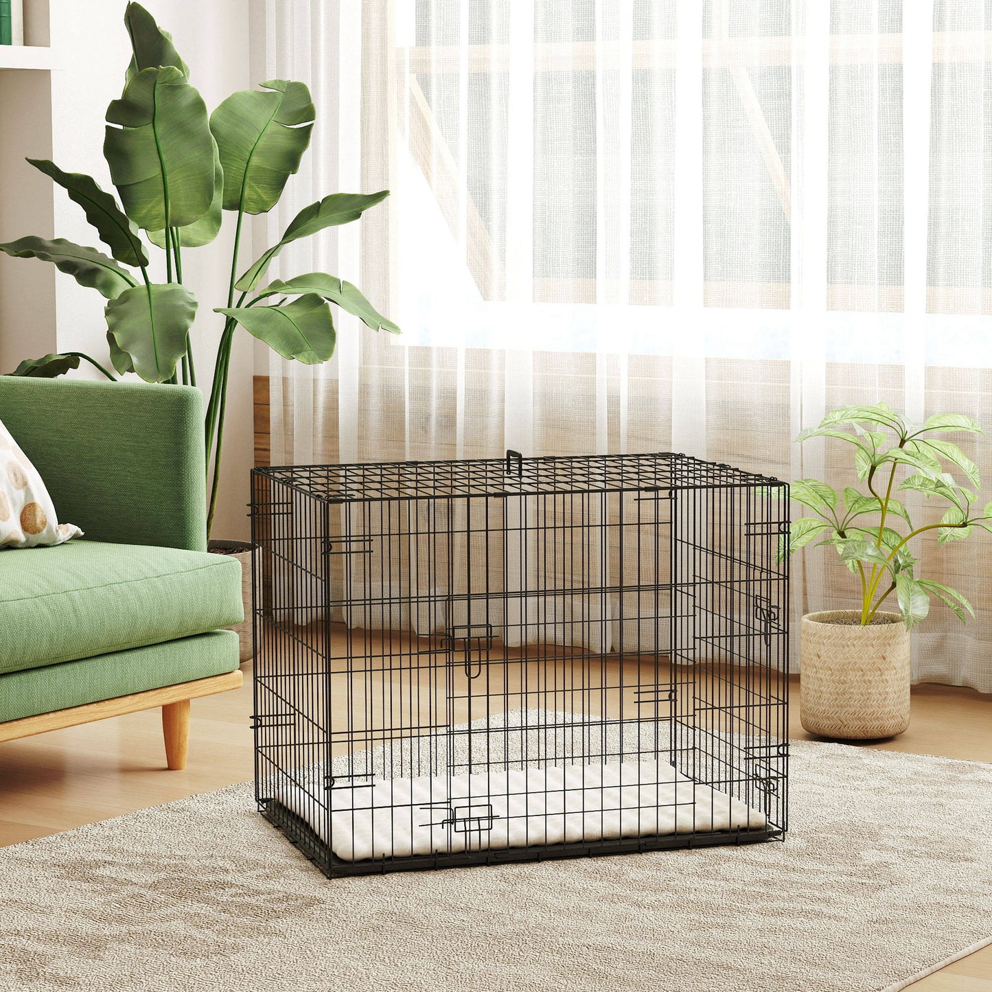 Pawhut Jaula Para Perros Con Cojín Bandeja Extraíble 75x48,5x53 Cm Negro Y Beige_1
