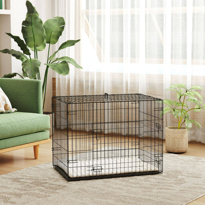 Pawhut Jaula Para Perros Con Cojín Bandeja Extraíble 75x48,5x53 Cm Negro Y Beige_1