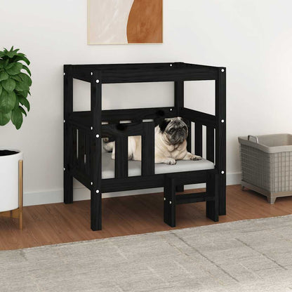 Vidaxl Cama Para Perros Madera Maciza De Pino Negro 65,5x50,5x70 Cm_1