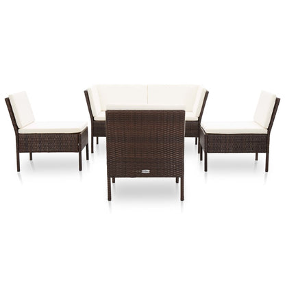Vidaxl Set Muebles De Jardín 6 Piezas Y Cojines Ratán Sintético Marrón_1