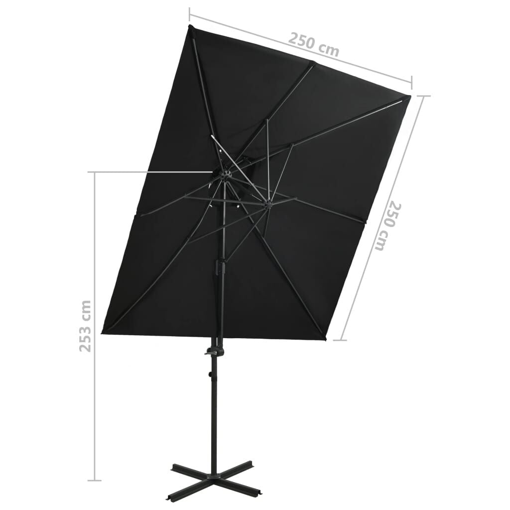 Vidaxl Sombrilla Jardín Voladiza Con Cubierta Doble Negro 250x250 Cm_2