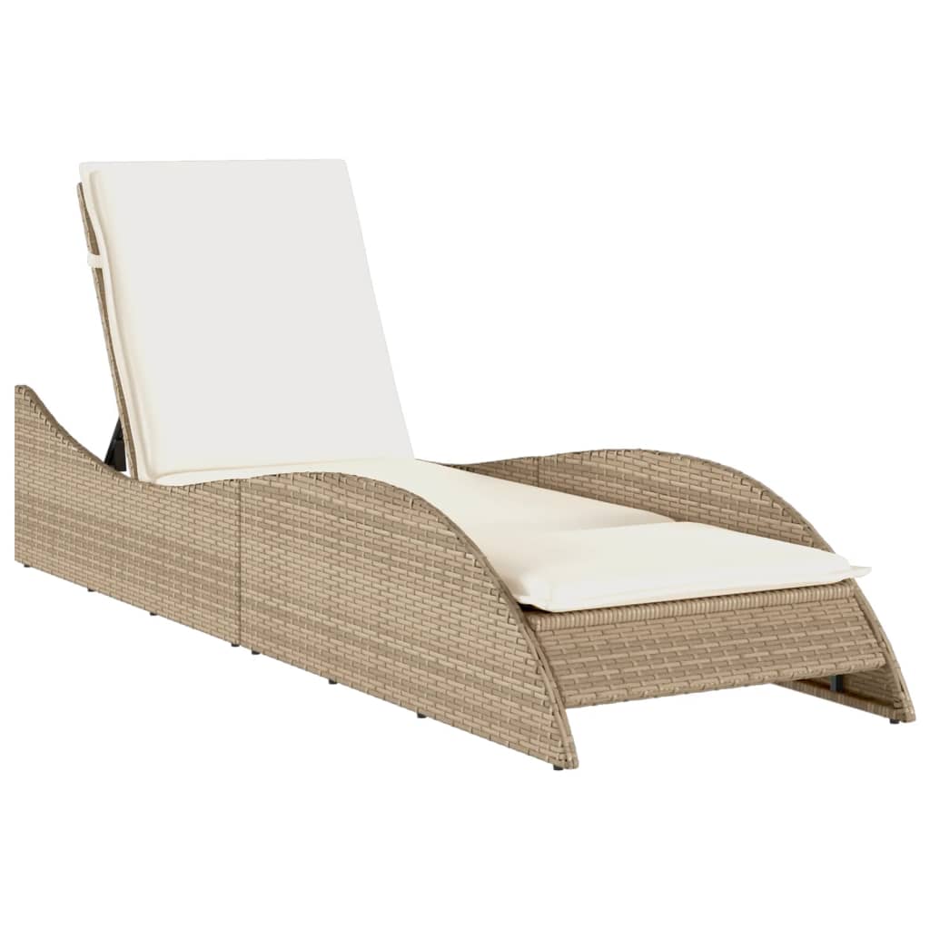 Tumbona Con Cojín Ratán Sintético Beige 60x205x73 Cm / Vetonek_1