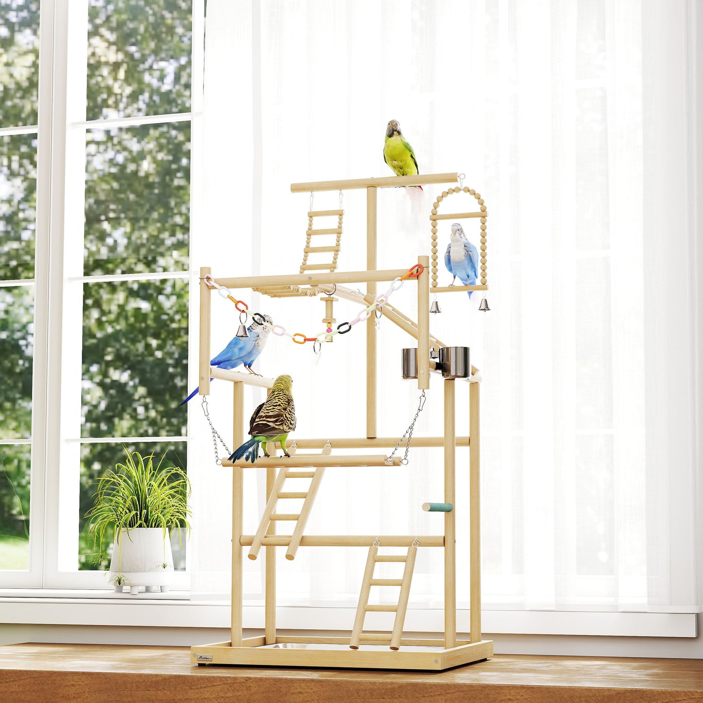 Pawhut Parque De Juegos Para Pájaros Con Escaleras Columpio Cadena Bandeja_3