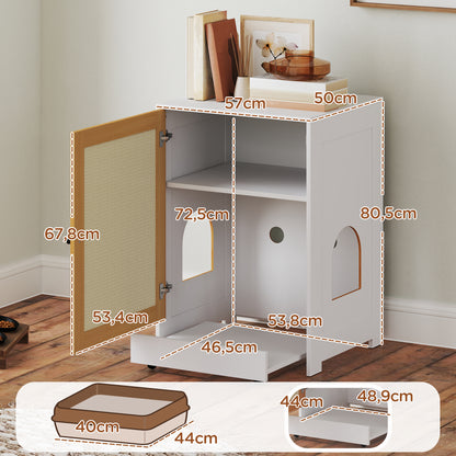 Pawhut Mueble Arenero Para Gatos Con Bandeja Extraíble 57x50x80,5 Cm Blanco_2