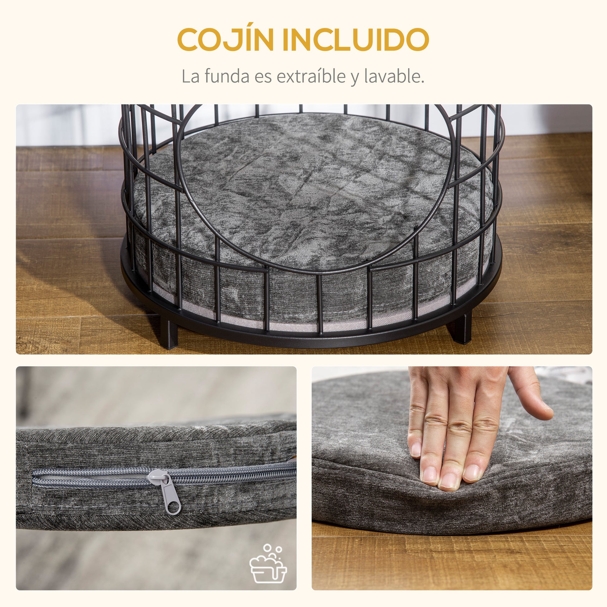 Pawhut Mesa Auxiliar Cama Para Gatos Con Orificio Cojín Desmontable 40x40x40cm_5