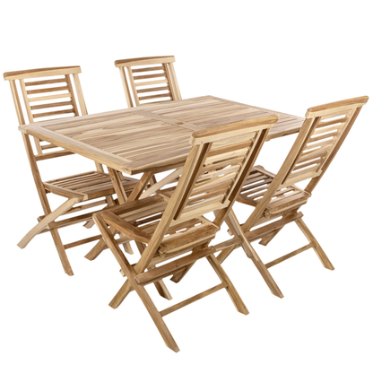 Conjunto De Mesa 135 X 85 Cm Y 4 Sillas Para Jardín Exterior De Madera De Teca Certificada_0