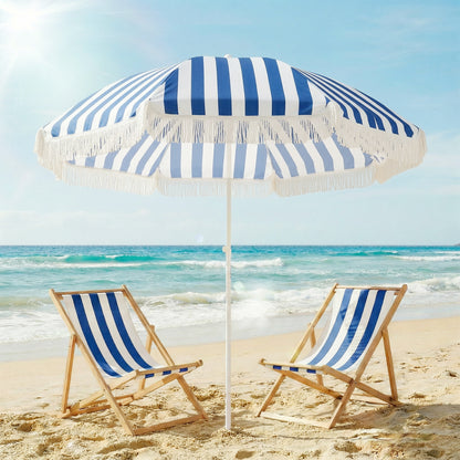 Outsunny Sombrilla De Playa Con Flecos Ø180 Cm Altura Ajustable, Inclinación 30°_1