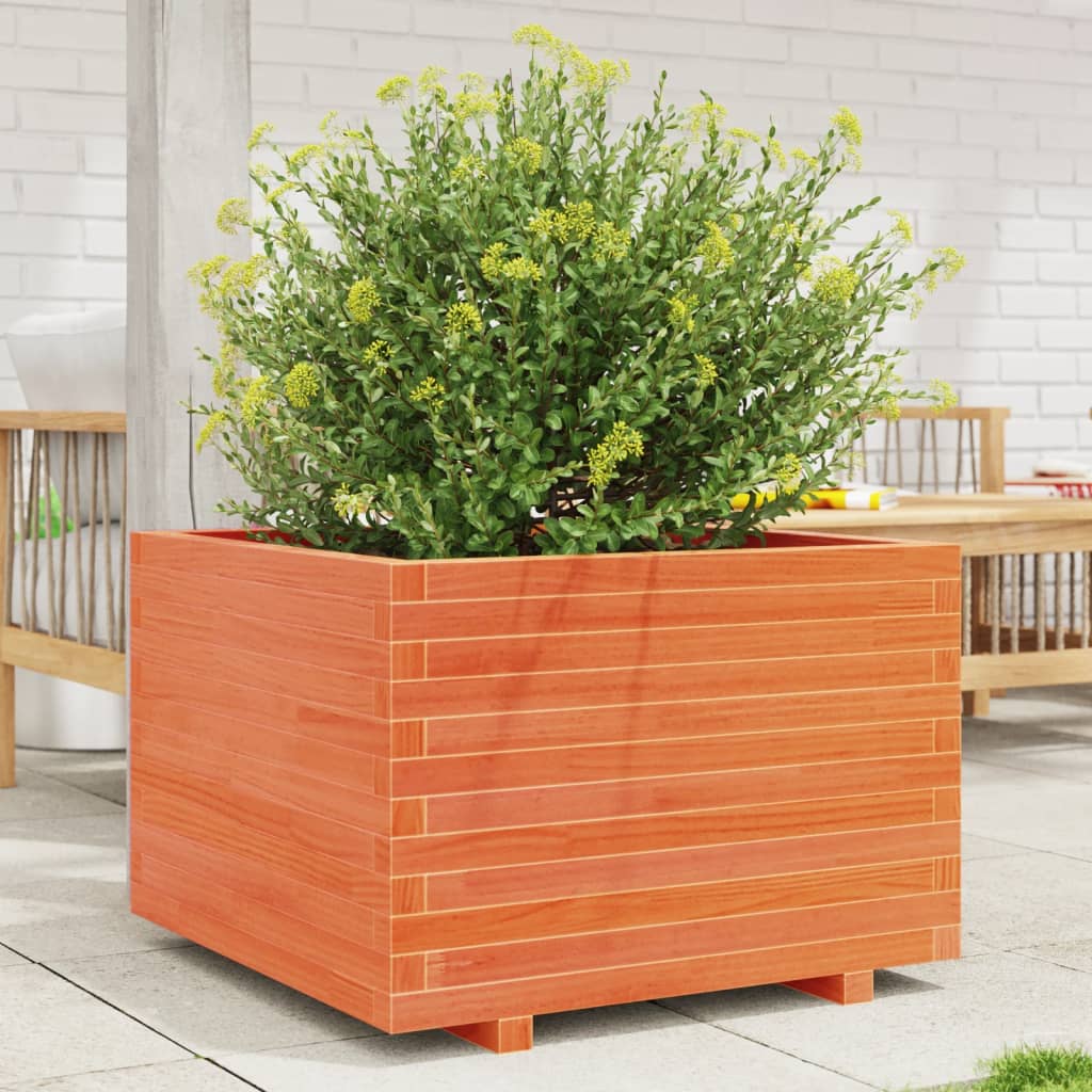 Jardinera Madera Maciza De Pino Marrón Cera 70x70x49,5 Cm_1