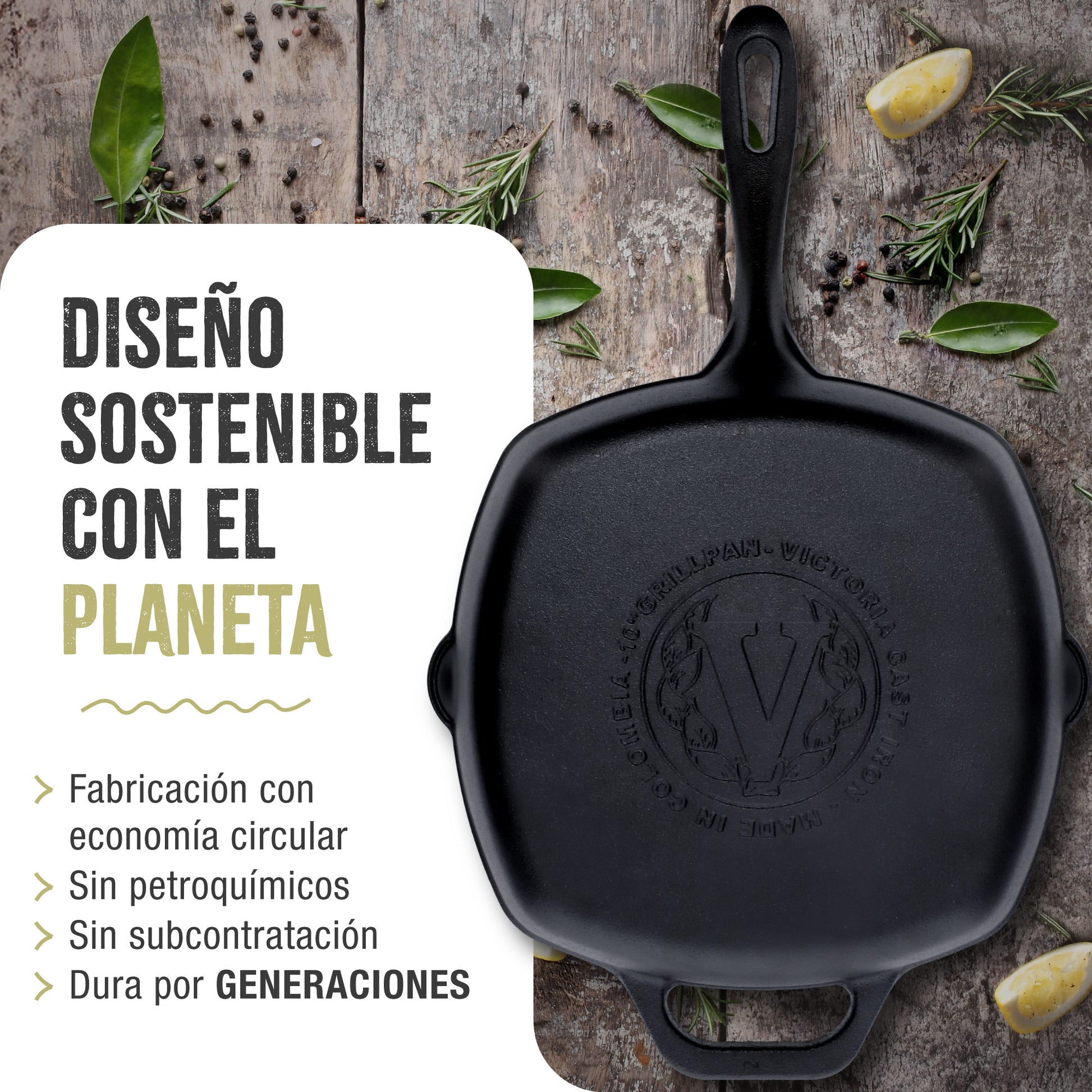 Victoria Sartén Grill Hierro Fundido Curado Inducción 25x25cm, Apta Fuego, Barbacoa, Cast Iron Skillet, 38571, Negro_5