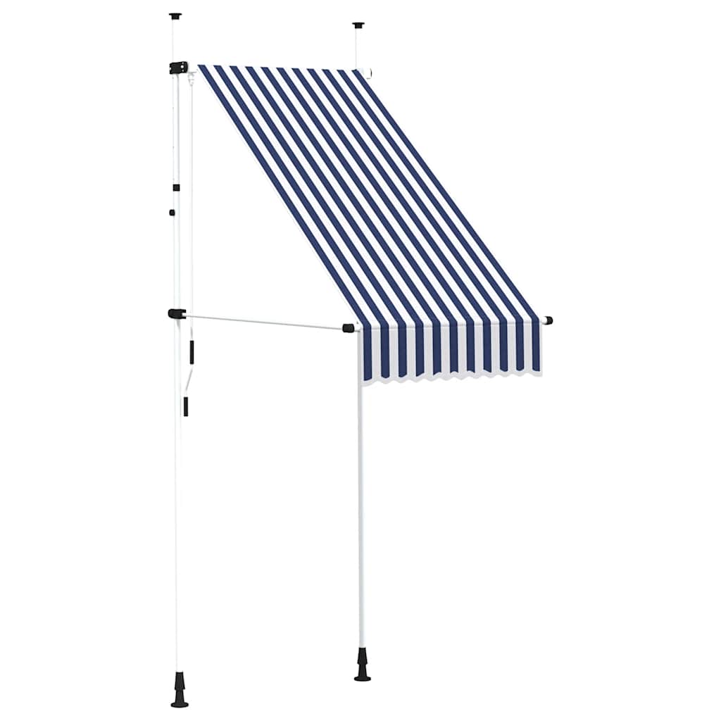 Toldo Manual Retráctil 100 Cm Azul Y Blanco A Rayas_0