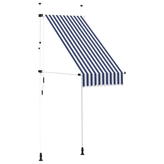 Toldo Manual Retráctil 100 Cm Azul Y Blanco A Rayas_0