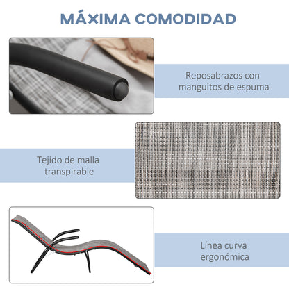 Outsunny Tumbona Plegable De Jardín Con Reposabrazos Y Reposapiés Metal Gris_5