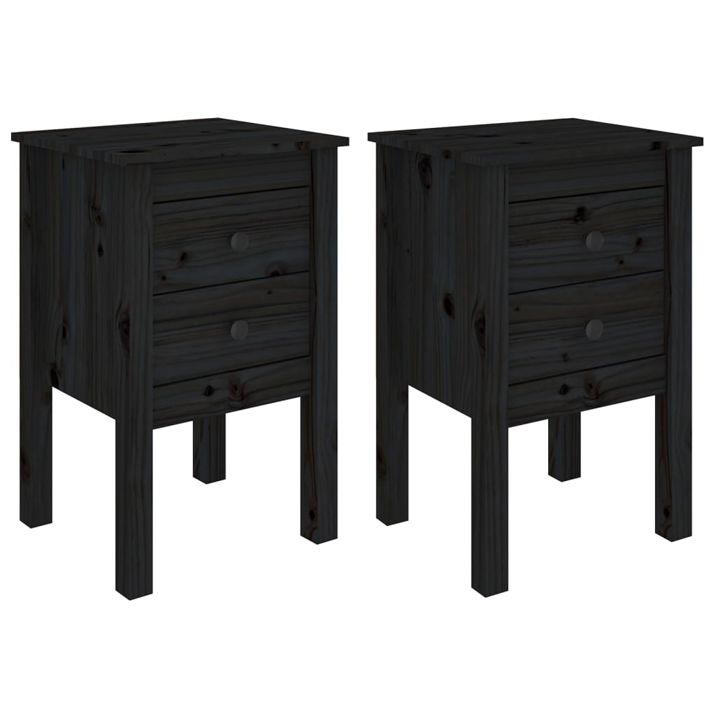 Mesitas De Noche 2 Uds Madera Maciza De Pino Negro 40x35x61,5cm_0