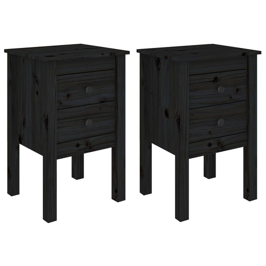 Mesitas De Noche 2 Uds Madera Maciza De Pino Negro 40x35x61,5cm_0