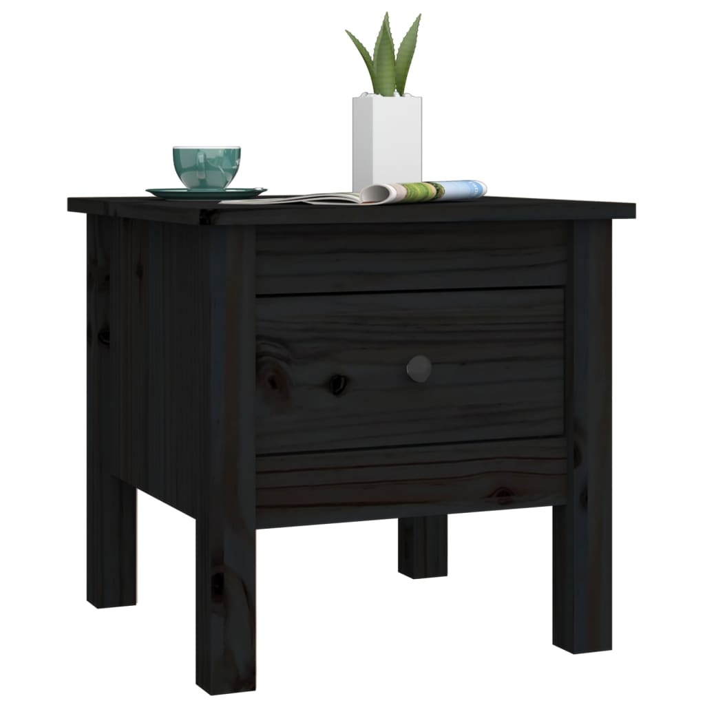 Mesa Auxiliar De Madera Maciza De Pino Negro 40x40x39 Cm_2