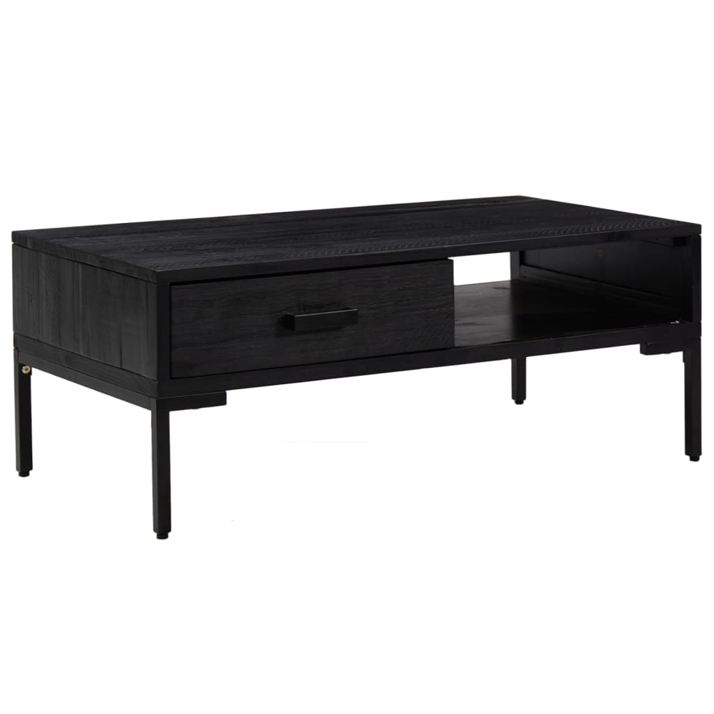 Mesa De Centro Madera Maciza De Pino Negro 90x50x35 Cm_0