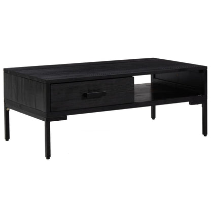 Mesa De Centro Madera Maciza De Pino Negro 90x50x35 Cm_0