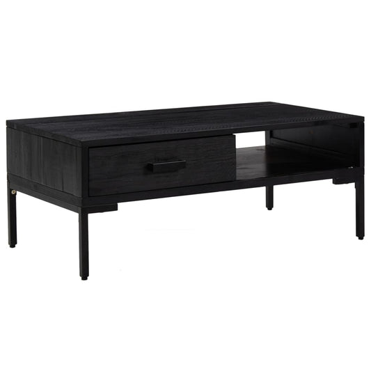 Mesa De Centro Madera Maciza De Pino Negro 90x50x35 Cm_0