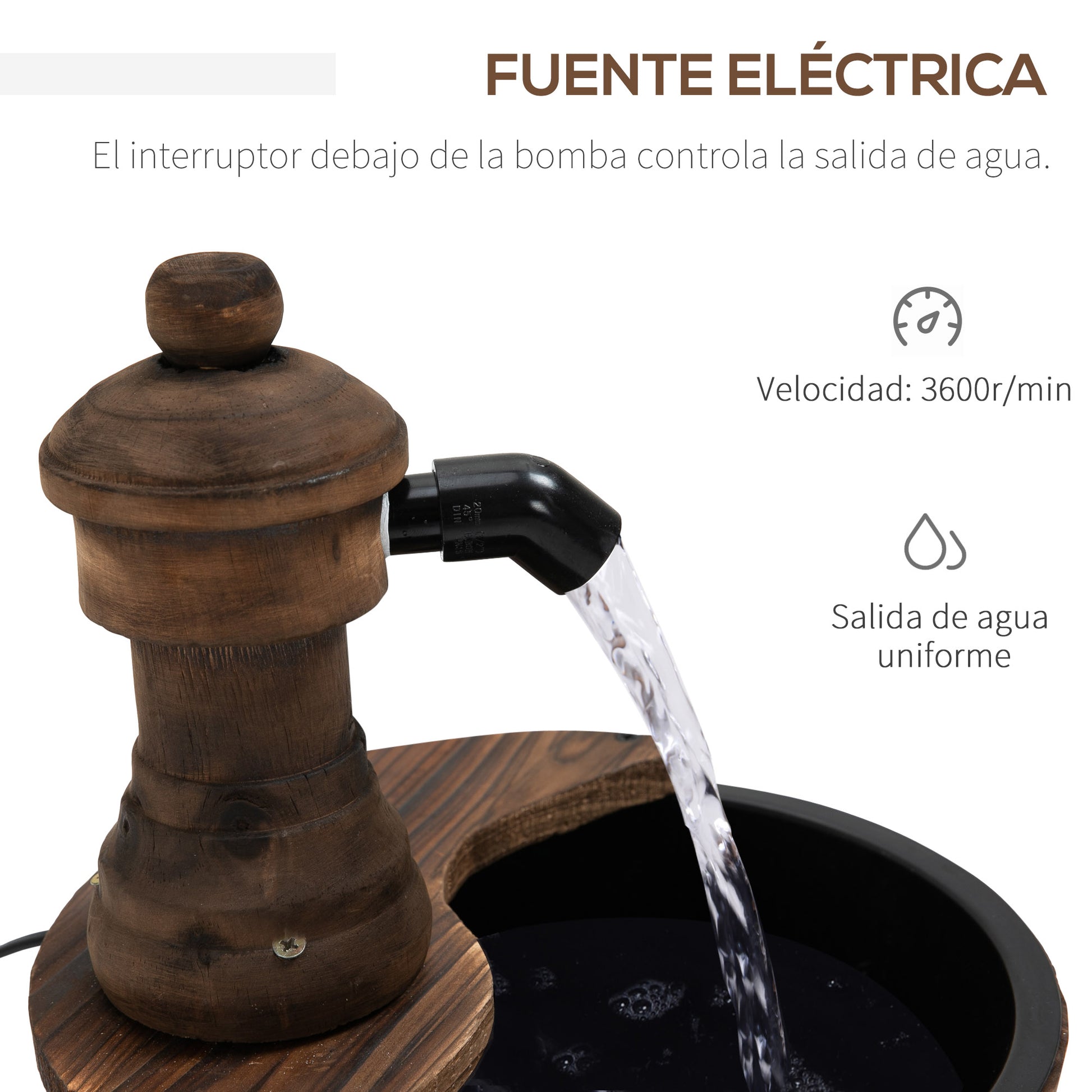 Outsunny Fuente De Agua De Madera En Cascada Con Bomba Eléctrica Natural_3