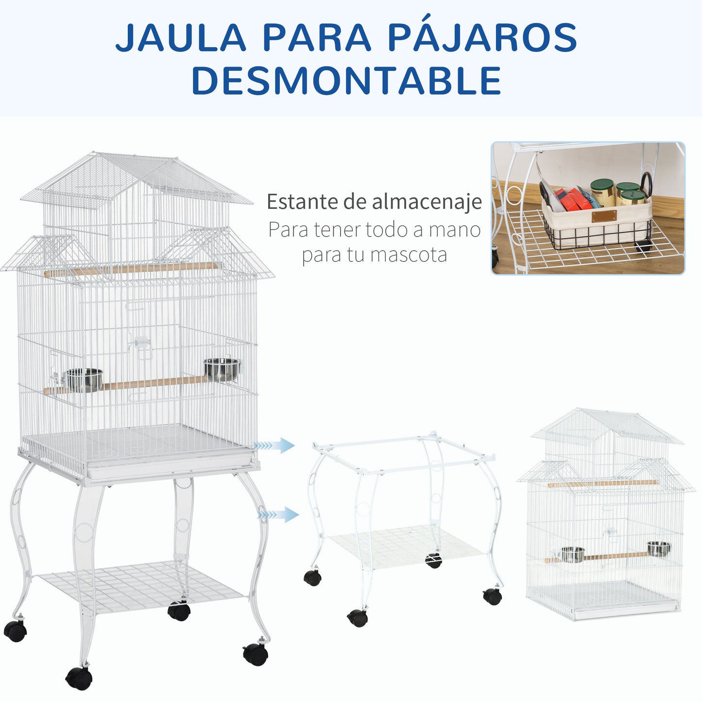 Pawhut Jaula Para Pájaros Con Ruedas 50x49x137cm Con Bandeja Extraíble Comederos_4