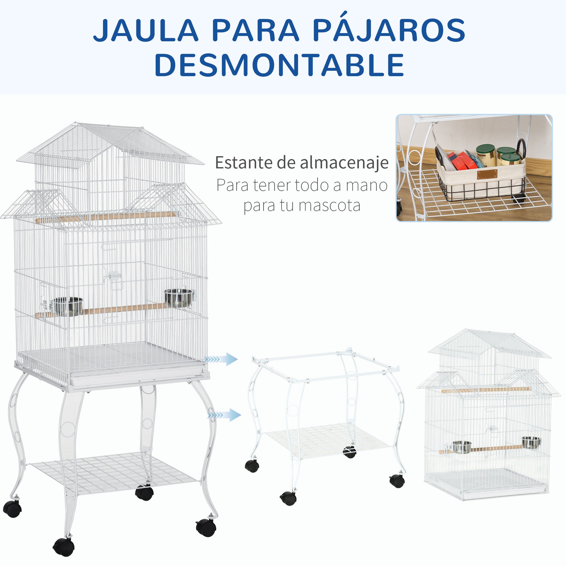 Pawhut Jaula Para Pájaros Con Ruedas 50x49x137cm Con Bandeja Extraíble Comederos_4