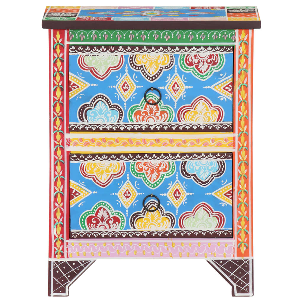 Mesita De Noche Pintada A Mano Madera Maciza Mango 40x30x50 Cm_1
