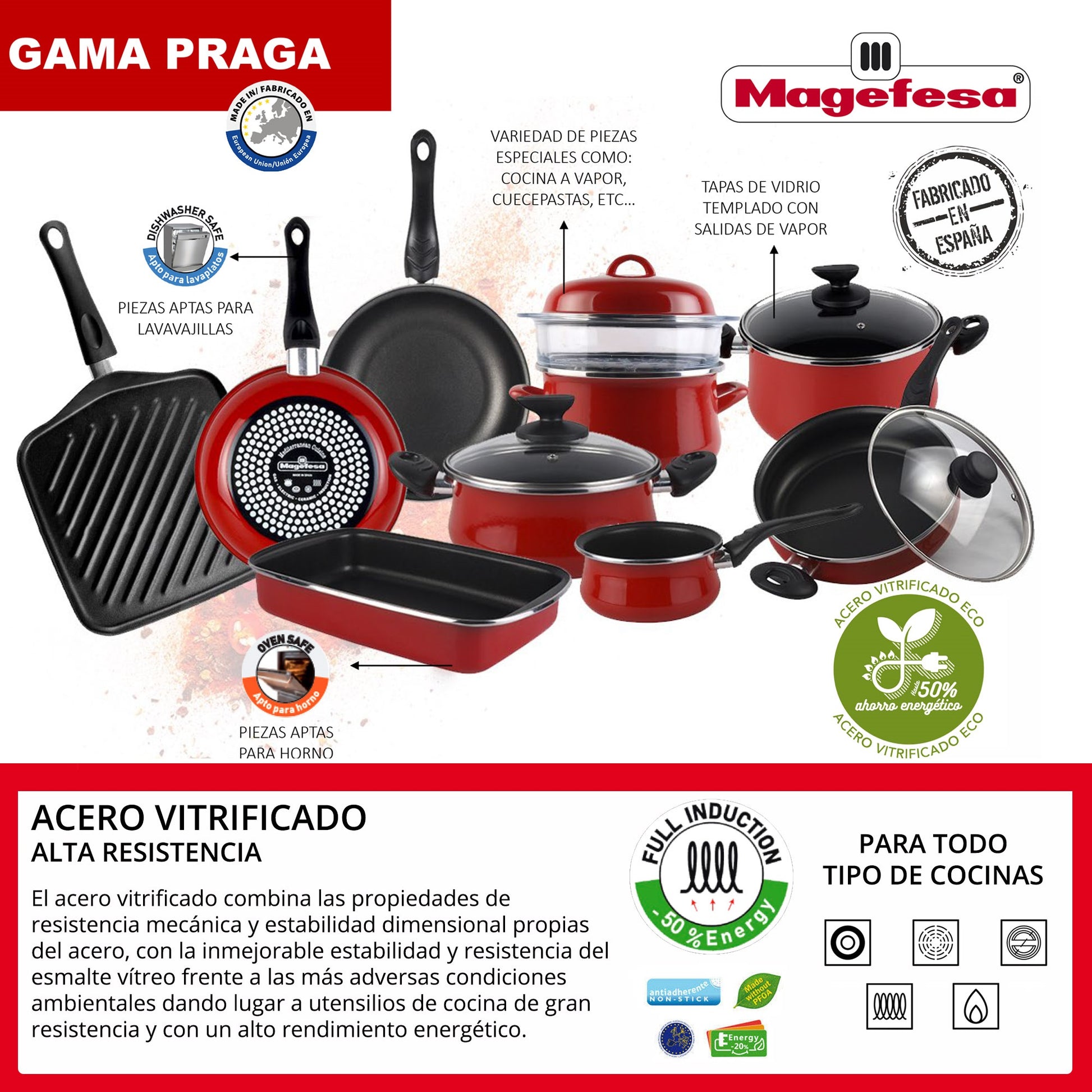 Magefesa Praga Cazo 16, Acero Esmaltado Vitrificado, En Granate, Inducción Y Lavavajillas_2