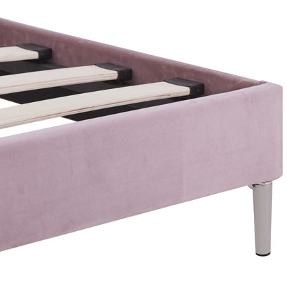 Estructura De Cama Con Led Sin Colchón Tela Rosa 180x200 Cm / Vetonek_5