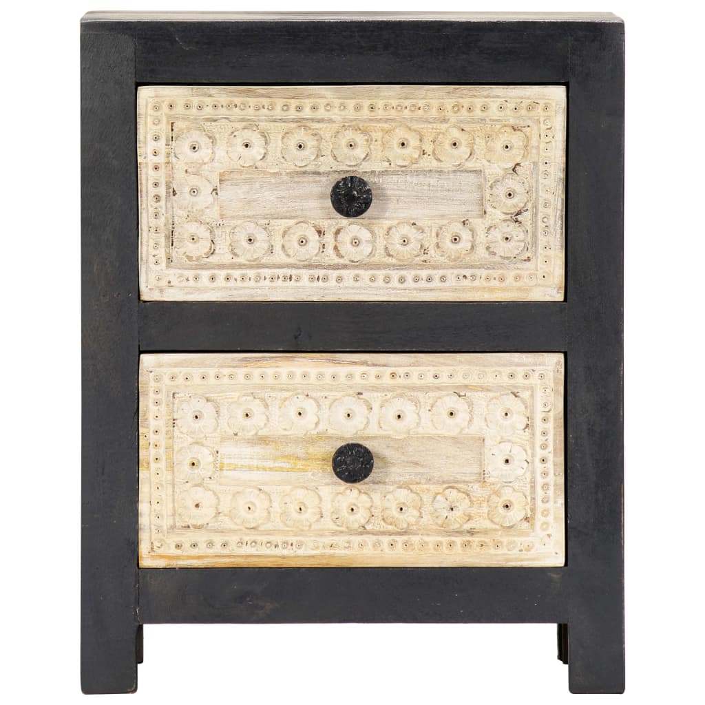 Mesita De Noche Tallada Madera Maciza De Mango Gris 40x30x50 Cm_2