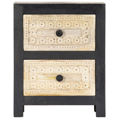 Mesita De Noche Tallada Madera Maciza De Mango Gris 40x30x50 Cm_2