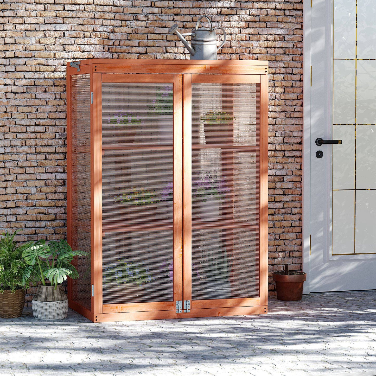 Outsunny Invernadero Jardín De Madera Policarbonato Con 3 Estantes 76x47x110 Cm_1