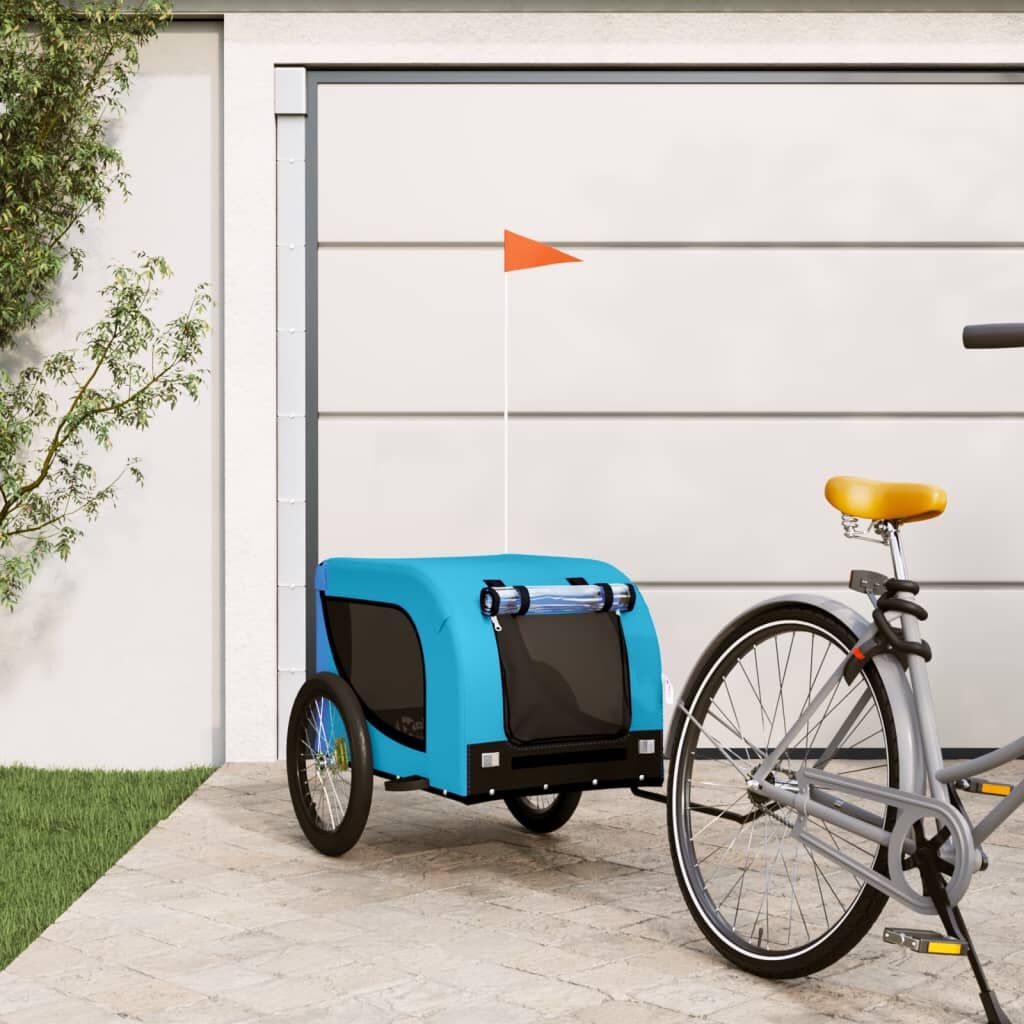 Vidaxl Remolque De Bicicleta Mascotas Hierro Tela Oxford Azul Negro_1