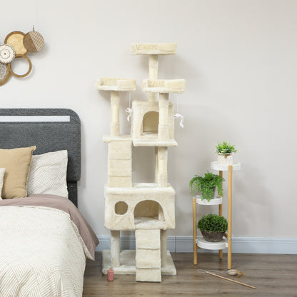 Pawhut Árbol Rascador Para Gatos 153 Cm Con 2 Cuevas 3 Camas 2 Rampas Crema_4